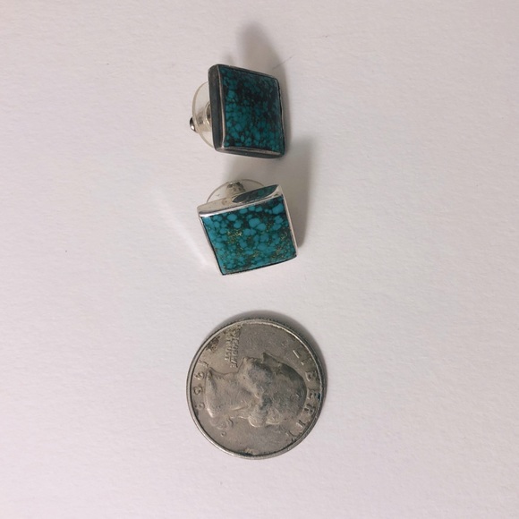 Turquoise Sterling Silver Square Earrings - Picture 8 of 9